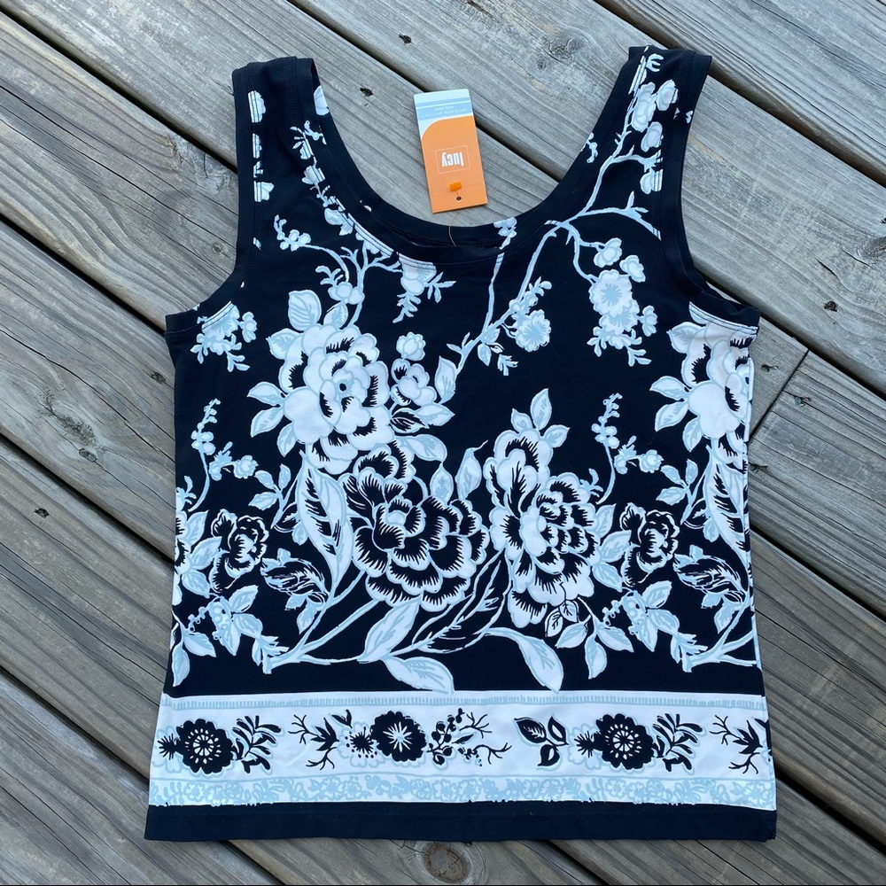 NWT Lucy Black & White Floral Tank Top
